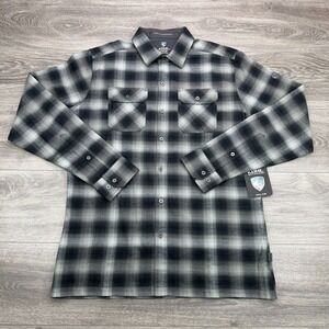 Kuhl Dillinger Flannel Shirt Mens Medium Gray Plaid Double Pocket Long Sleeve
